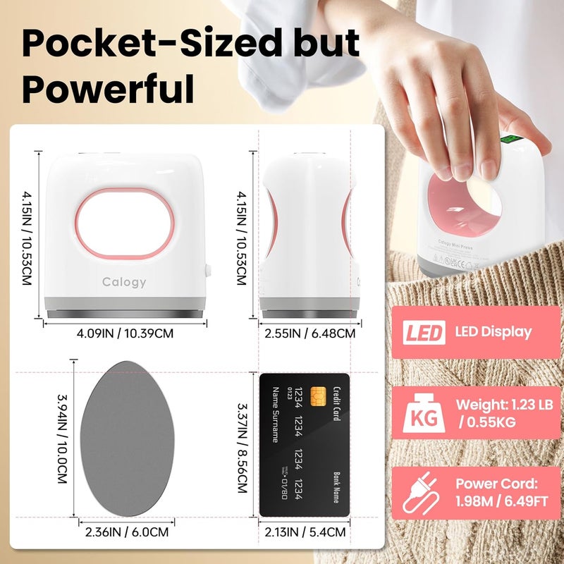 Calogy Super Mini Heat Press Machine, Fast Up to Max 410℉ in 3Mins & 4 Heating Setting with LED Display, Mini Iron for Crafting with Precision Tip, Easy for Small Objects Like Shoes, Hats (White Pink) - Image 2